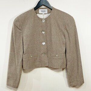 EUC Vintage 100% Silk Plaid Cropped Blazer Cricketeer 4, Small